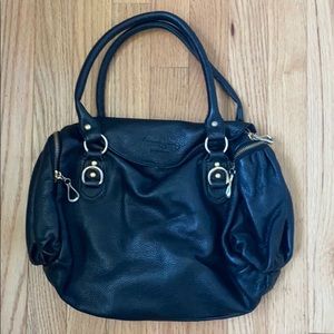 Genuine pebbled leather handbag gold hardware